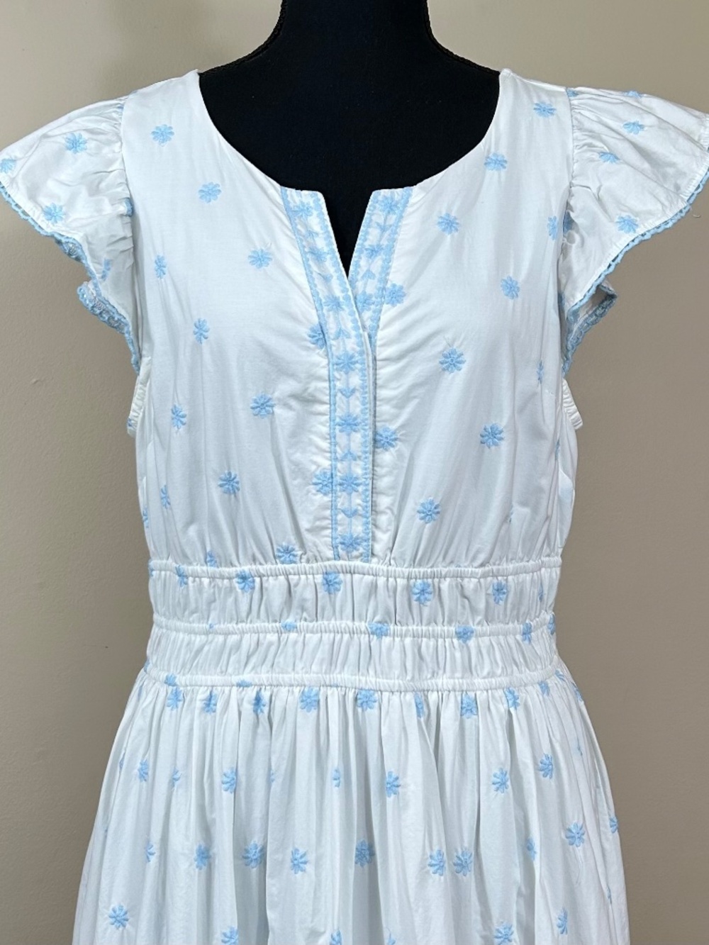 Rachel Zoe Blue White Cotton Eyelet Embroidered Maxi Dress Size 12 - Picture 4 of 8